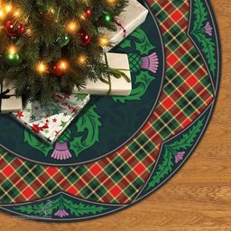 ScotsTee Shop Scottish MacLachlan Hunting Modern Clan Scottish Thistle Flower Round Leaf Tartan Christmas Tree Skirt