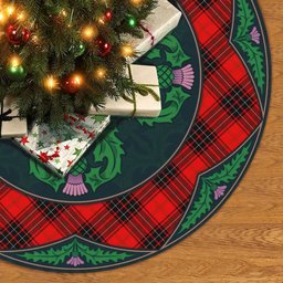 ScotsTee Shop Scottish Wemyss Modern Clan Scottish Thistle Flower Round Leaf Tartan Christmas Tree Skirt
