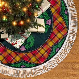 ScotsTee Shop Scottish Scrymgeour Clan Scottish Thistle Flower Round Leaf Tartan Christmas Tree Skirt