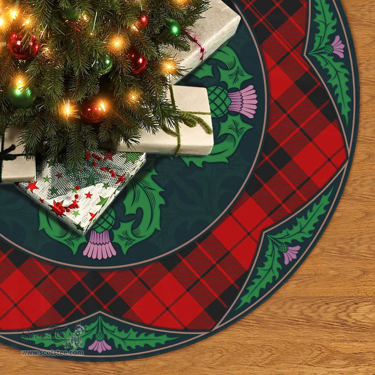 ScotsTee Shop Scottish MacLeod of Raasay Clan Scottish Thistle Flower Round Leaf Tartan Christmas Tree Skirt