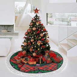 ScotsTee Shop Scottish Stuart of Bute Clan Scottish Thistle Flower Round Leaf Tartan Christmas Tree Skirt