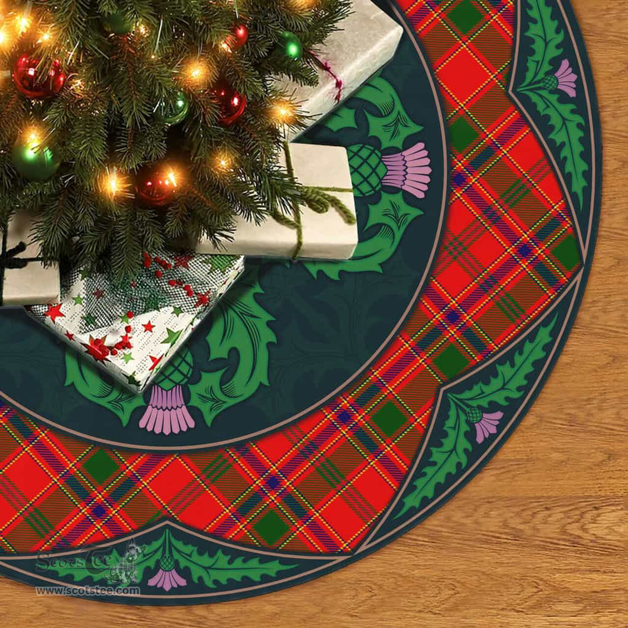 ScotsTee Shop Scottish Munro Modern Clan Scottish Thistle Flower Round Leaf Tartan Christmas Tree Skirt