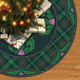 ScotsTee Shop Scottish Ross Hunting Modern Clan Scottish Thistle Flower Round Leaf Tartan Christmas Tree Skirt