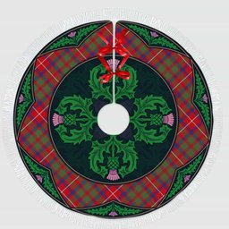 ScotsTee Shop Scottish Shaw Red Modern Clan Scottish Thistle Flower Round Leaf Tartan Christmas Tree Skirt