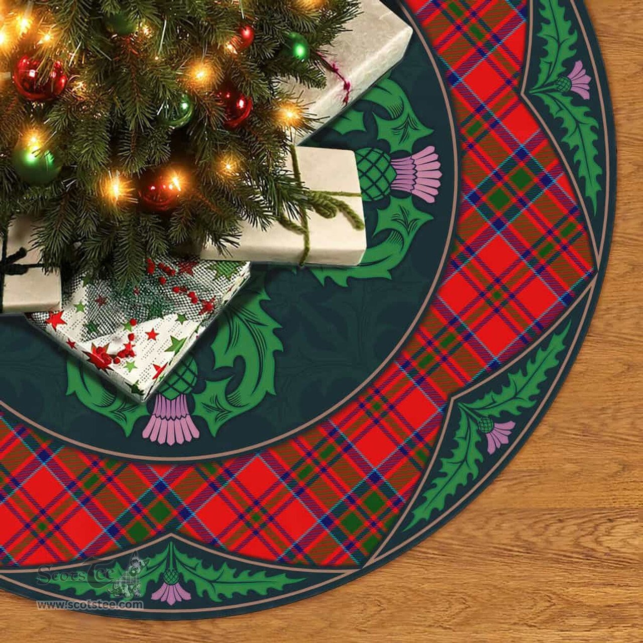ScotsTee Shop Scottish MacKillop Clan Scottish Thistle Flower Round Leaf Tartan Christmas Tree Skirt
