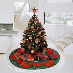 ScotsTee Shop Scottish MacQuarrie Modern Clan Scottish Thistle Flower Round Leaf Tartan Christmas Tree Skirt