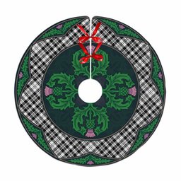 ScotsTee Shop Scottish Scott Black & White Modern Clan Scottish Thistle Flower Round Leaf Tartan Christmas Tree Skirt