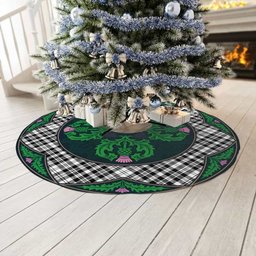 ScotsTee Shop Scottish Scott Black & White Modern Clan Scottish Thistle Flower Round Leaf Tartan Christmas Tree Skirt