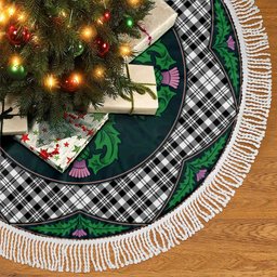 ScotsTee Shop Scottish Scott Black & White Modern Clan Scottish Thistle Flower Round Leaf Tartan Christmas Tree Skirt
