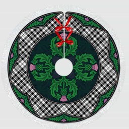 ScotsTee Shop Scottish Scott Black & White Modern Clan Scottish Thistle Flower Round Leaf Tartan Christmas Tree Skirt