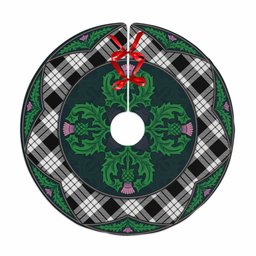 ScotsTee Shop Scottish MacFarlane Black & White Clan Scottish Thistle Flower Round Leaf Tartan Christmas Tree Skirt