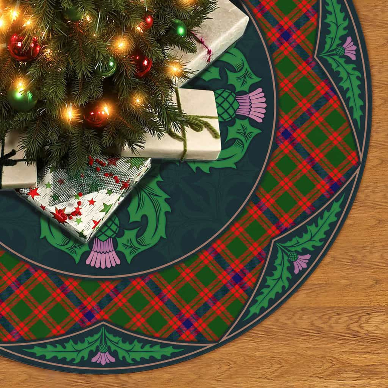 ScotsTee Shop Scottish Skene Modern Clan Scottish Thistle Flower Round Leaf Tartan Christmas Tree Skirt
