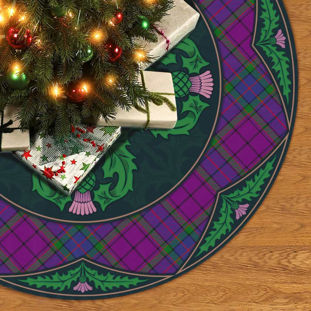 ScotsTee Shop Scottish Wardlaw Modern Clan Scottish Thistle Flower Round Leaf Tartan Christmas Tree Skirt
