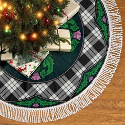 ScotsTee Shop Scottish MacFarlane Black & White Ancient Clan Scottish Thistle Flower Round Leaf Tartan Christmas Tree Skirt