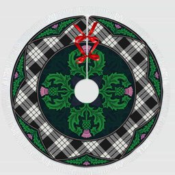 ScotsTee Shop Scottish MacFarlane Black & White Ancient Clan Scottish Thistle Flower Round Leaf Tartan Christmas Tree Skirt