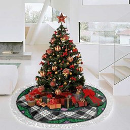 ScotsTee Shop Scottish MacFarlane Black & White Ancient Clan Scottish Thistle Flower Round Leaf Tartan Christmas Tree Skirt