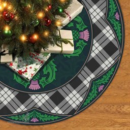 ScotsTee Shop Scottish MacFarlane Black & White Ancient Clan Scottish Thistle Flower Round Leaf Tartan Christmas Tree Skirt