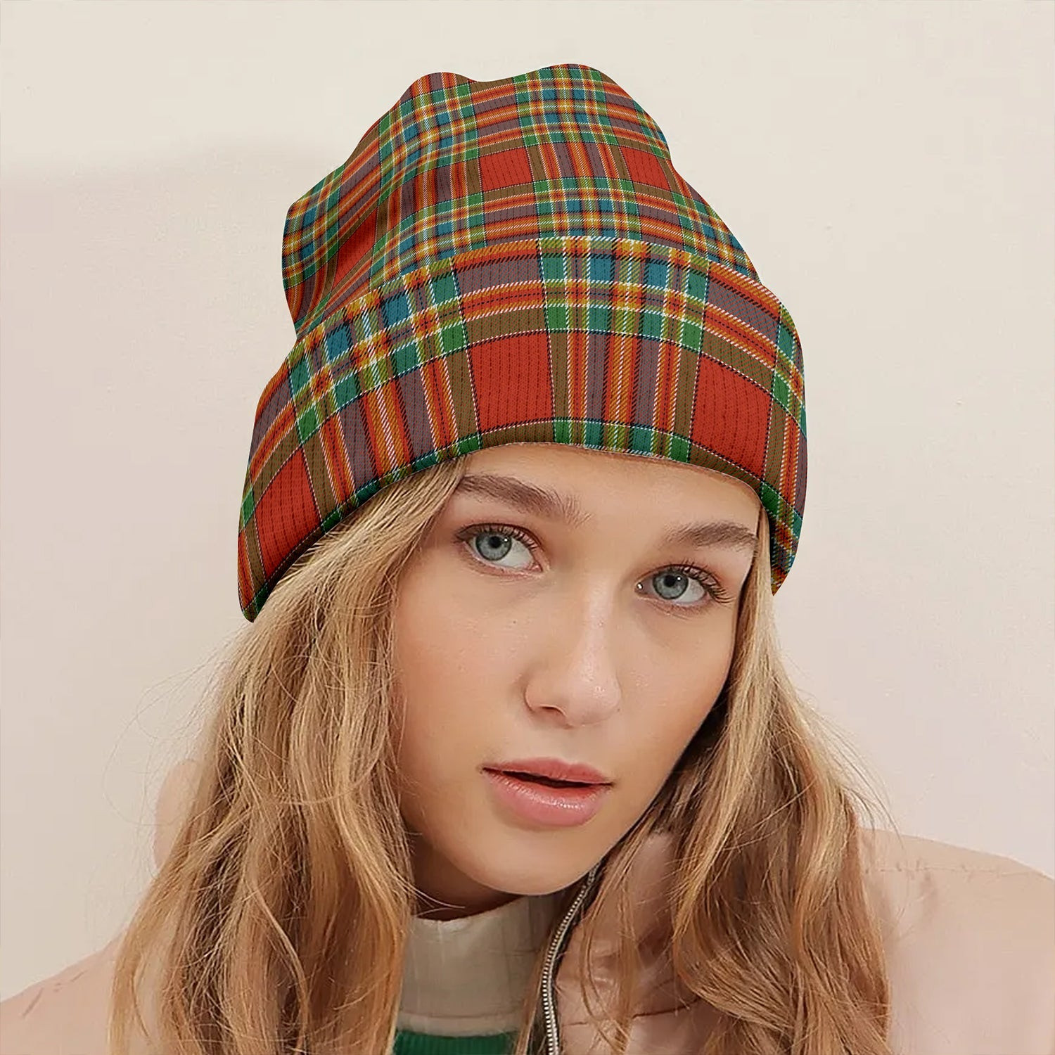 ScotsTee Shop Scottish Chattan Ancient Clan Crest Tartan Plaid Knit Beanie