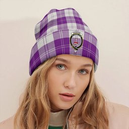 ScotsTee Shop Scottish Erskine Purple Clan Crest Tartan Plaid Knit Beanie