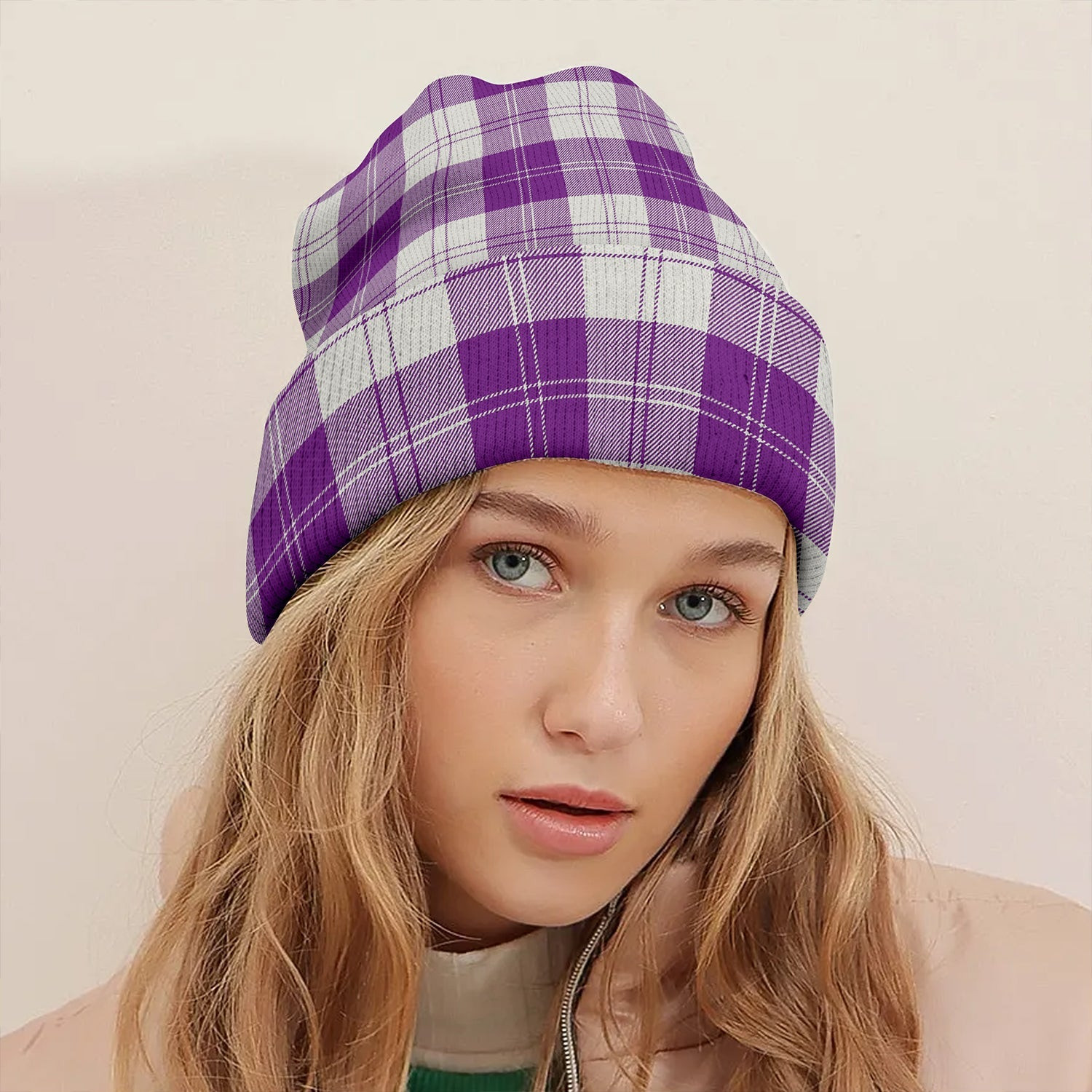 ScotsTee Shop Scottish Erskine Purple Clan Crest Tartan Plaid Knit Beanie