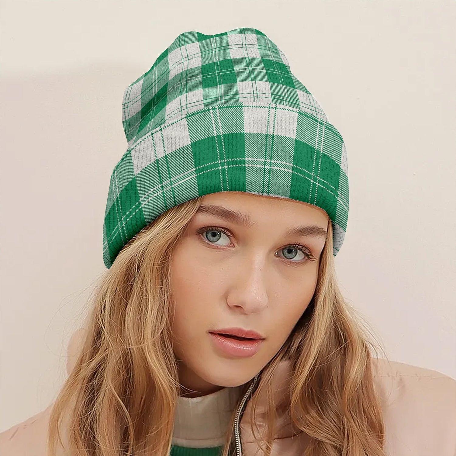 ScotsTee Shop Scottish Erskine Green Clan Crest Tartan Plaid Knit Beanie