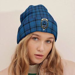 ScotsTee Shop Scottish Haney Blue Modern Clan Crest Tartan Plaid Knit Beanie