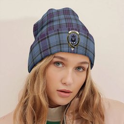 ScotsTee Shop Scottish Haney Blue Weathered Clan Crest Tartan Plaid Knit Beanie