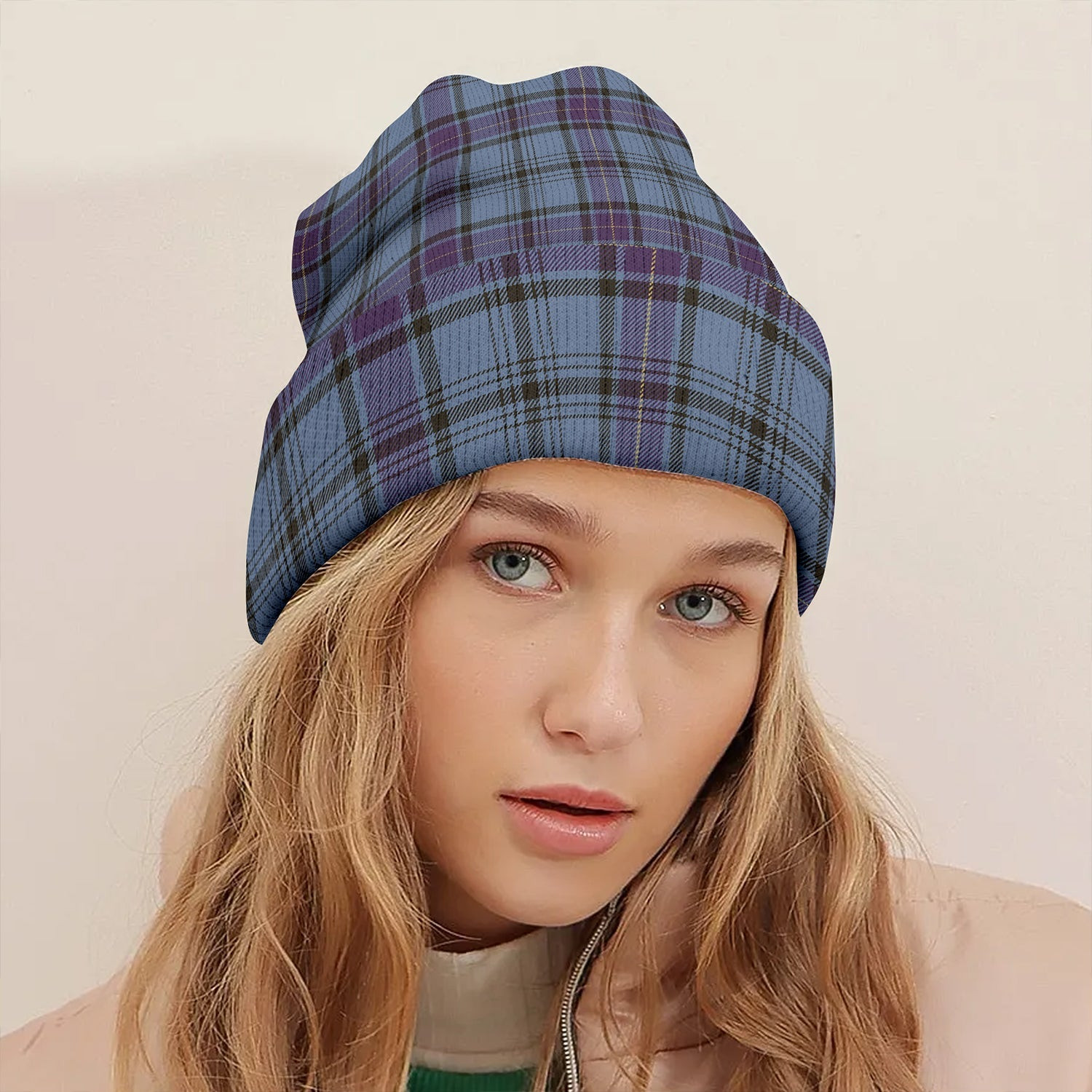 ScotsTee Shop Scottish Haney Blue Weathered Clan Crest Tartan Plaid Knit Beanie