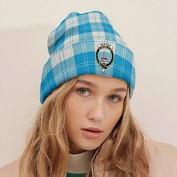 ScotsTee Shop Scottish Erskine Blue Clan Crest Tartan Plaid Knit Beanie