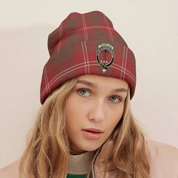 ScotsTee Shop Scottish Crawford Red Weathered Clan Crest Tartan Plaid Knit Beanie