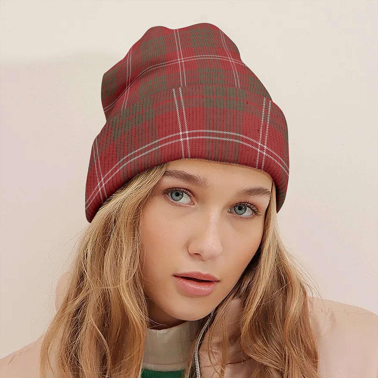 ScotsTee Shop Scottish Crawford Red Weathered Clan Crest Tartan Plaid Knit Beanie