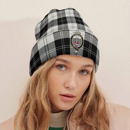 ScotsTee Shop Scottish Erskine Black & White Clan Crest Tartan Plaid Knit Beanie