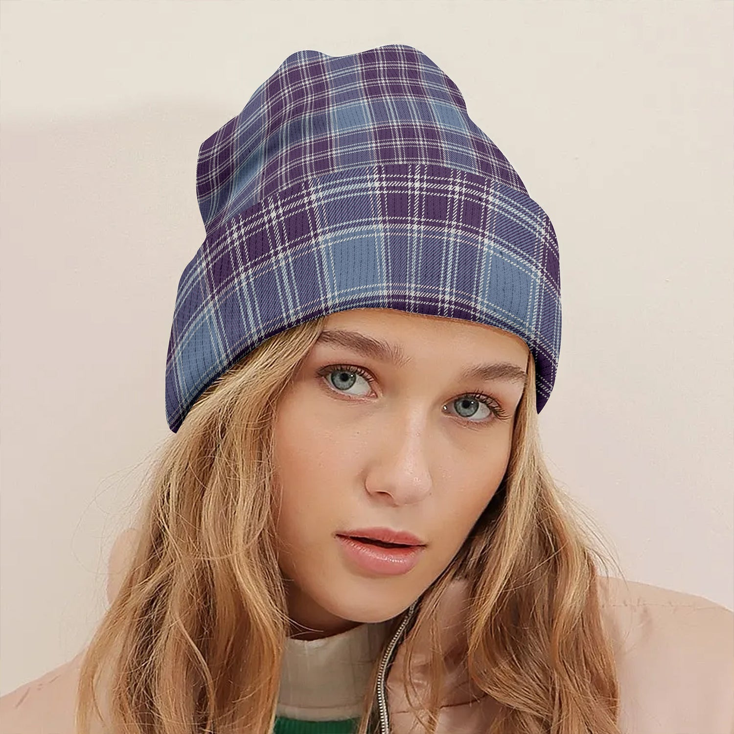 ScotsTee Shop Scottish MacDonald Lord of the Isles Hunting Blue (Donald Lord of the Isles Hunting Blue) Weathered Clan Crest Tartan Plaid Knit Beanie