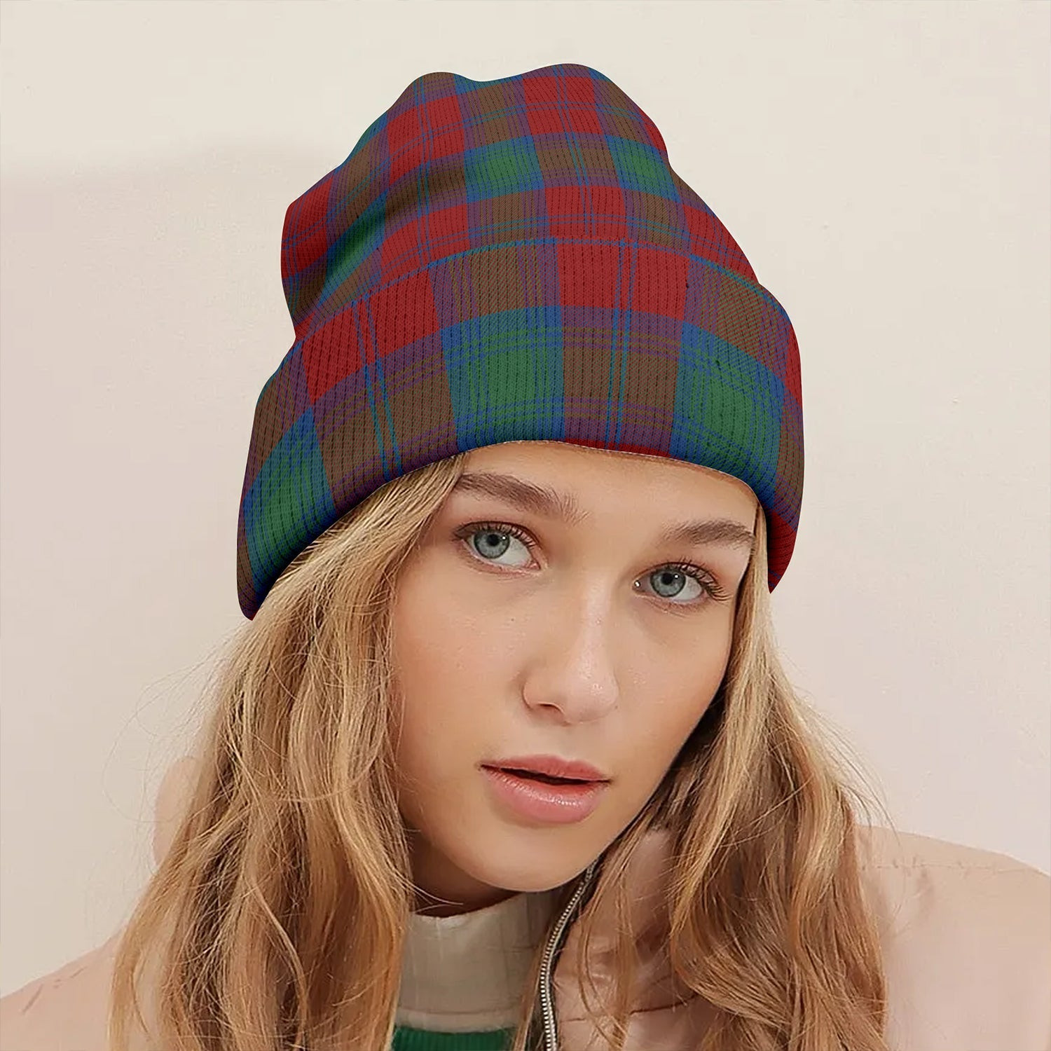 ScotsTee Shop Scottish Lindsay Modern Clan Crest Tartan Plaid Knit Beanie