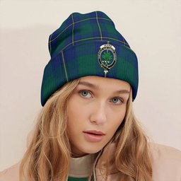 ScotsTee Shop Scottish Irvine of Bonshaw Modern Clan Crest Tartan Plaid Knit Beanie