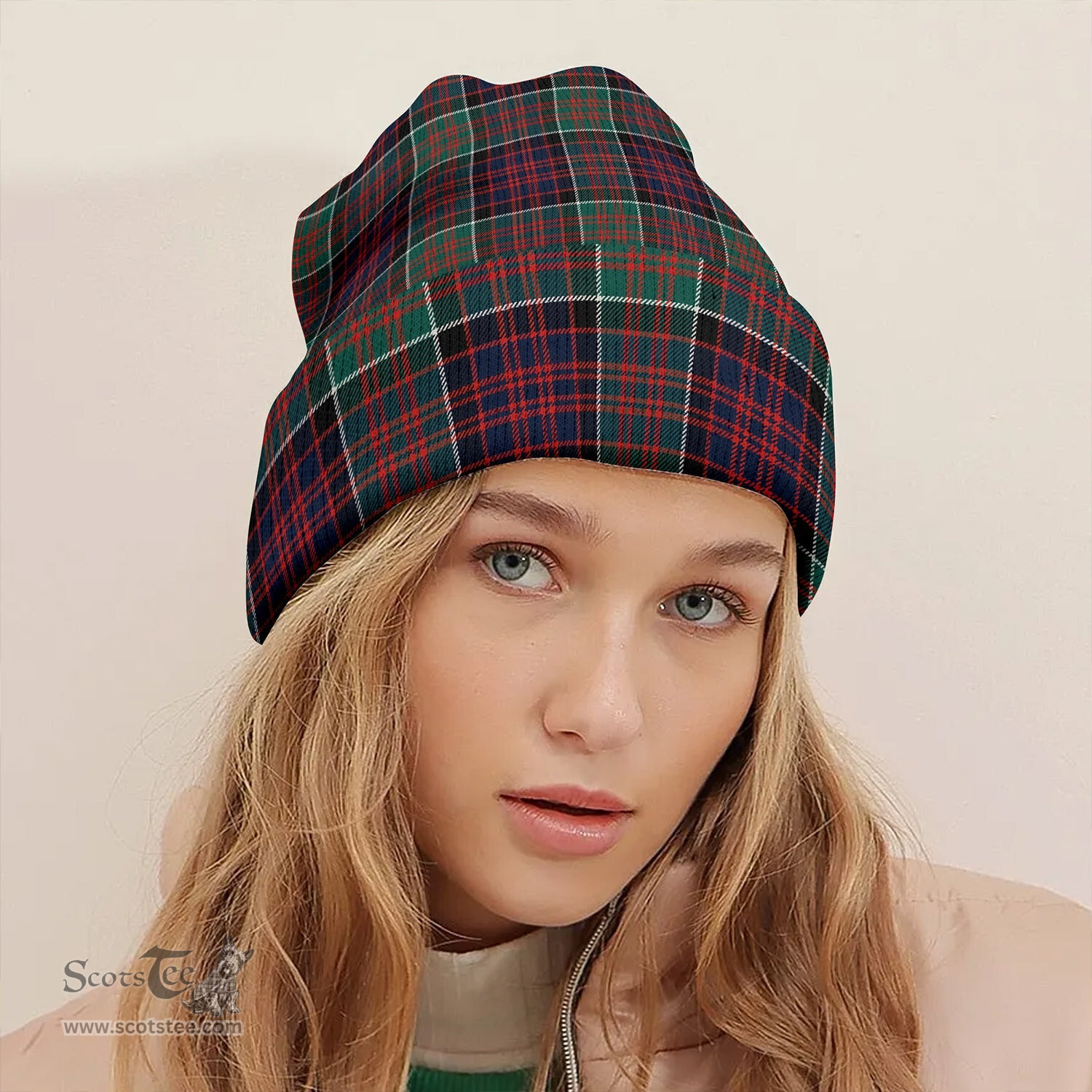 ScotsTee Shop Scottish MacDonald of Clanranald Modern Clan Crest Tartan Plaid Knit Beanie