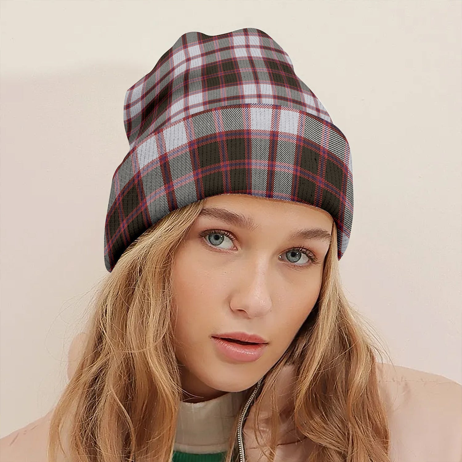 ScotsTee Shop Scottish MacPherson of Pitmain Weathered Clan Crest Tartan Plaid Knit Beanie