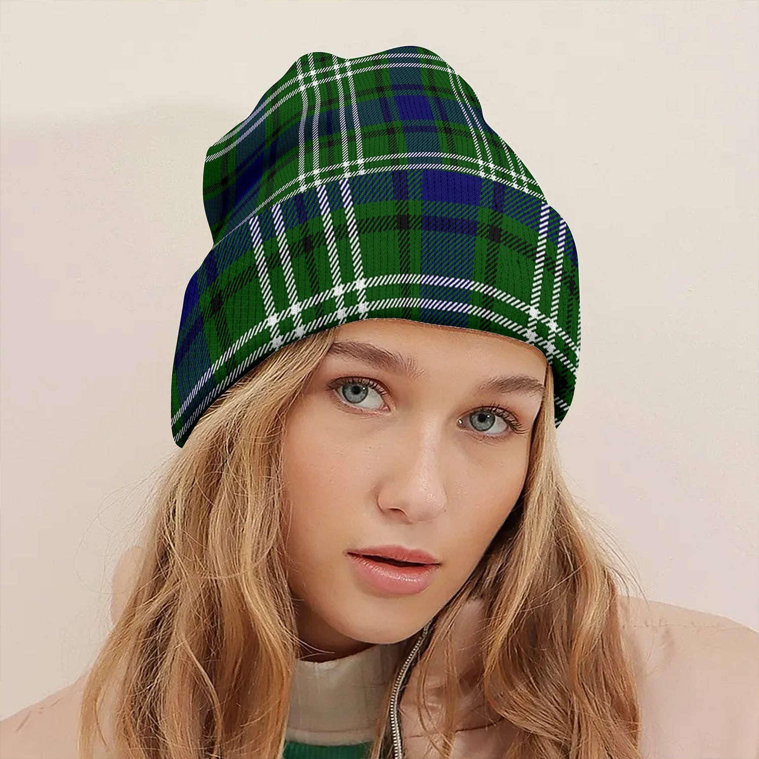 ScotsTee Shop Scottish Spottiswood Clan Crest Tartan Plaid Knit Beanie