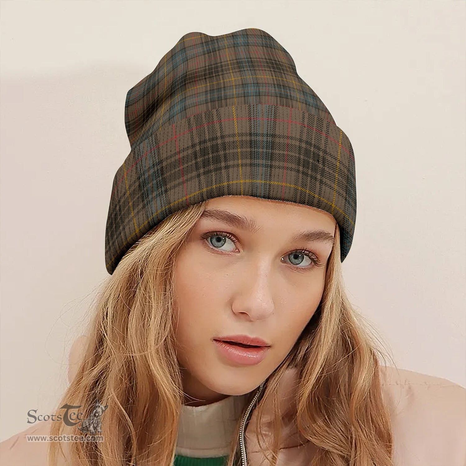 ScotsTee Shop Scottish Stewart Hunting Weathered Clan Crest Tartan Plaid Knit Beanie