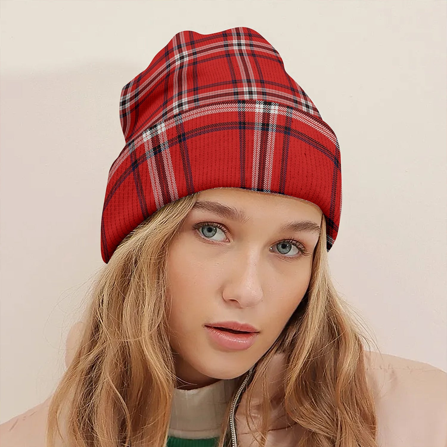 ScotsTee Shop Scottish Ramsay Angus & Mearns Modern Clan Crest Tartan Plaid Knit Beanie
