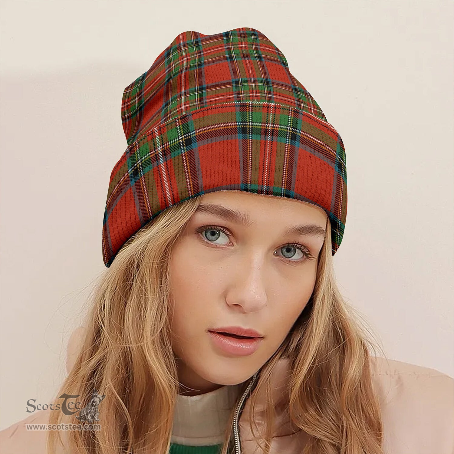 ScotsTee Shop Scottish Stewart Royal (Royal Stewart) Ancient Clan Crest Tartan Plaid Knit Beanie