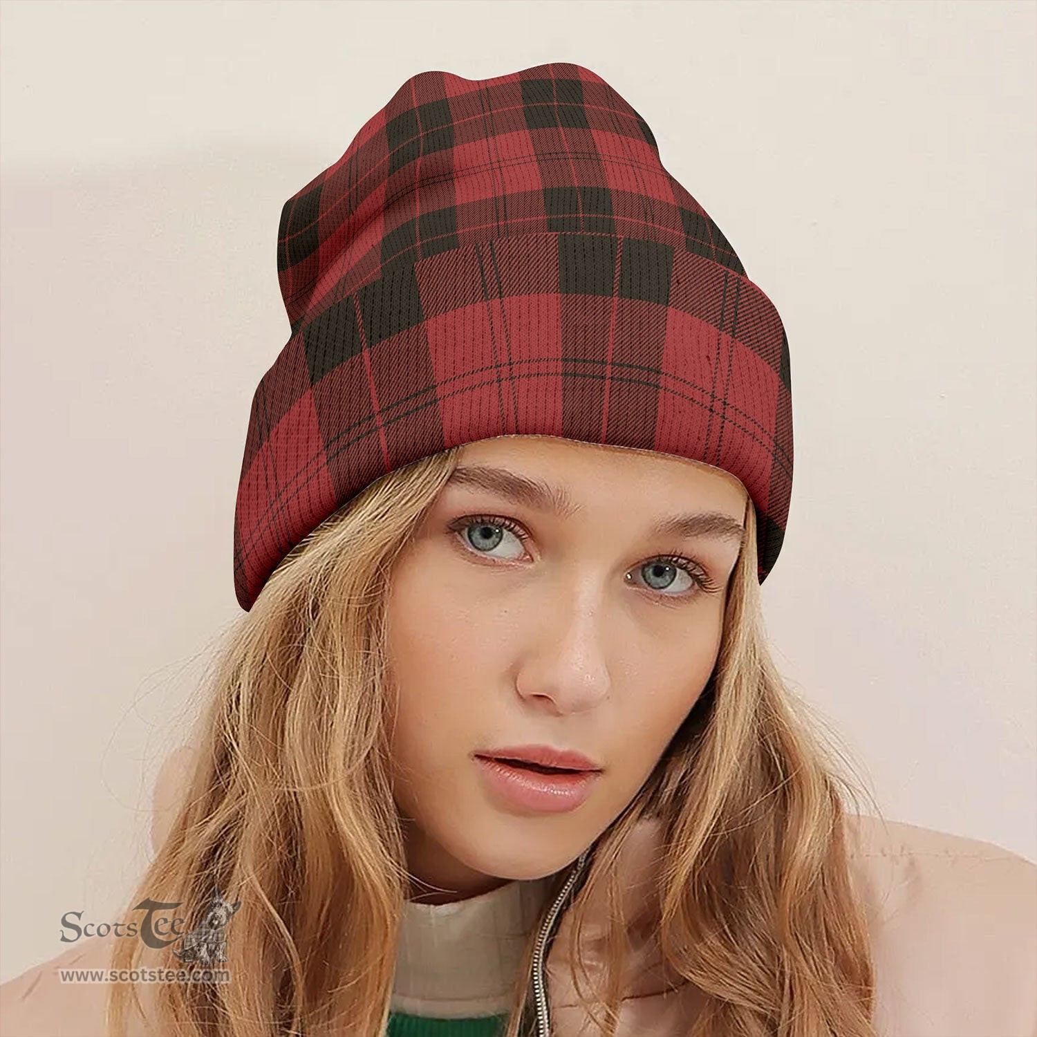 ScotsTee Shop Scottish Campbell Red (Campbell of Armaddie) Weathered Tartan Plaid Knit Beanie