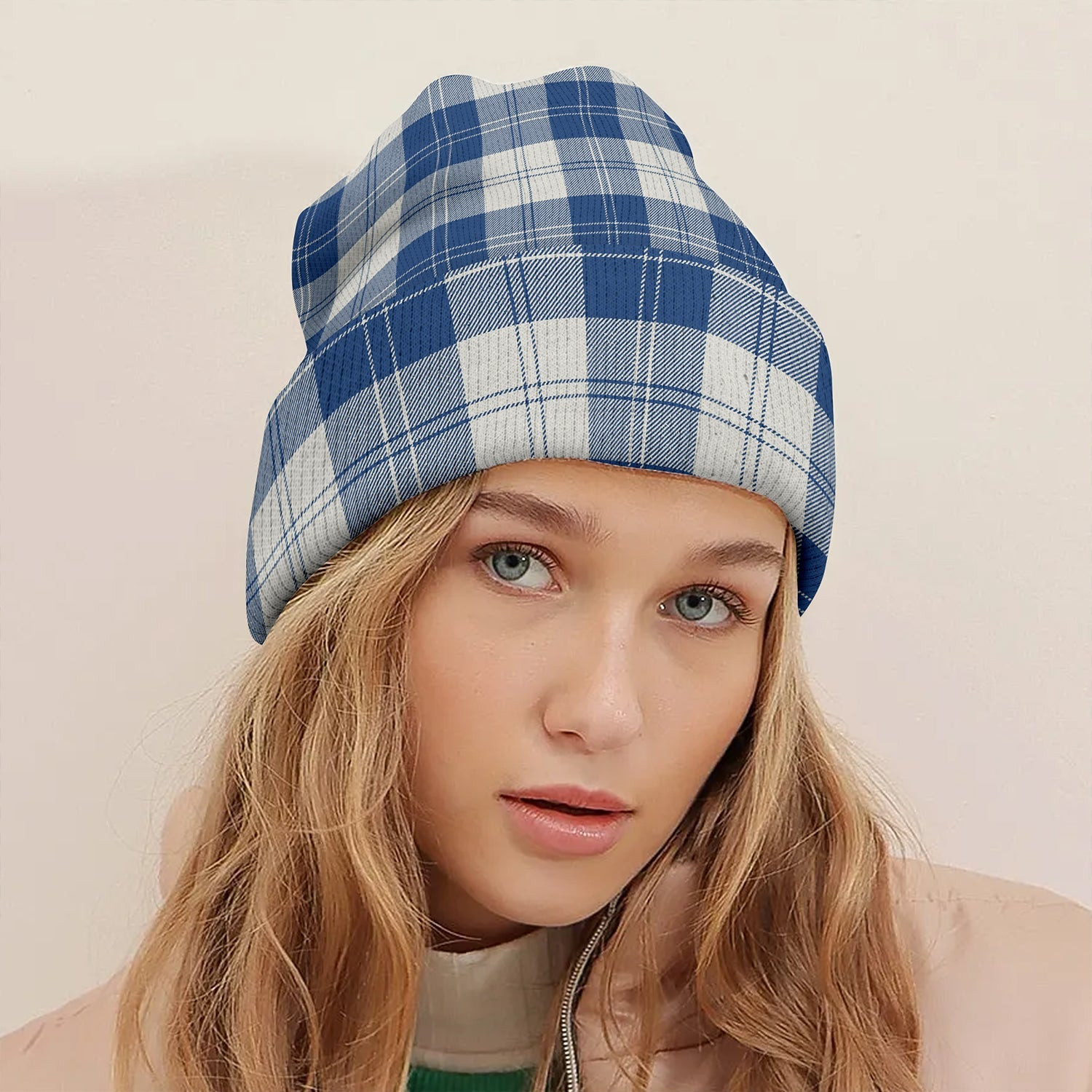 ScotsTee Shop Scottish Erskine Dress Dance Blue Modern Tartan Plaid Knit Beanie