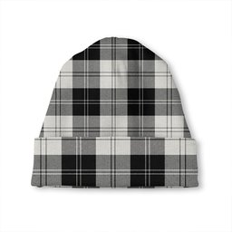 ScotsTee Shop Scottish Erskine Black - White Tartan Plaid Knit Beanie