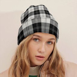 ScotsTee Shop Scottish Erskine Black - White Tartan Plaid Knit Beanie
