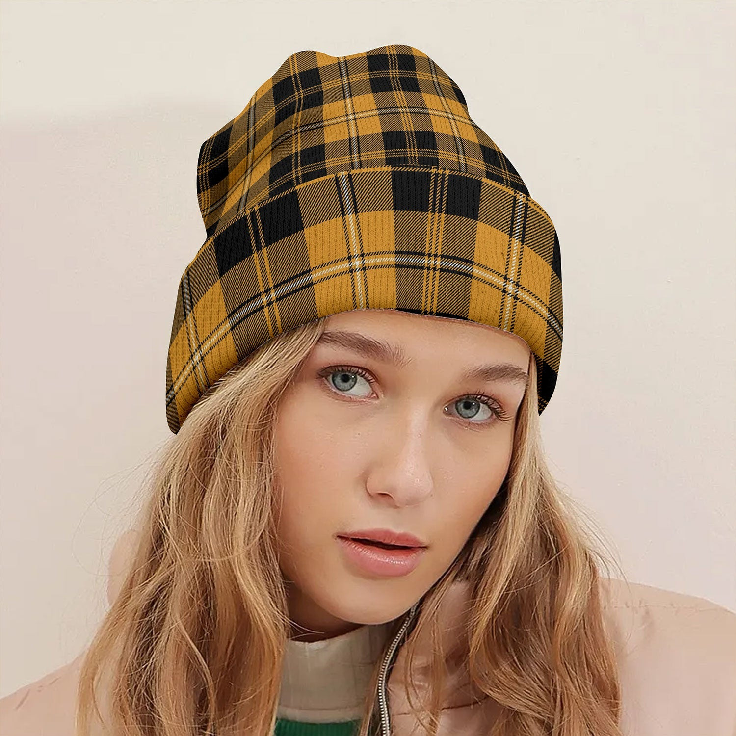 ScotsTee Shop Scottish Johnstone Orange Black (Johnson Orange Black) Tartan Plaid Knit Beanie