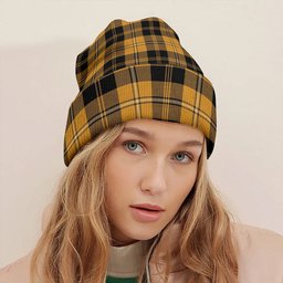 ScotsTee Shop Scottish Johnstone Orange Black (Johnson Orange Black) Tartan Plaid Knit Beanie