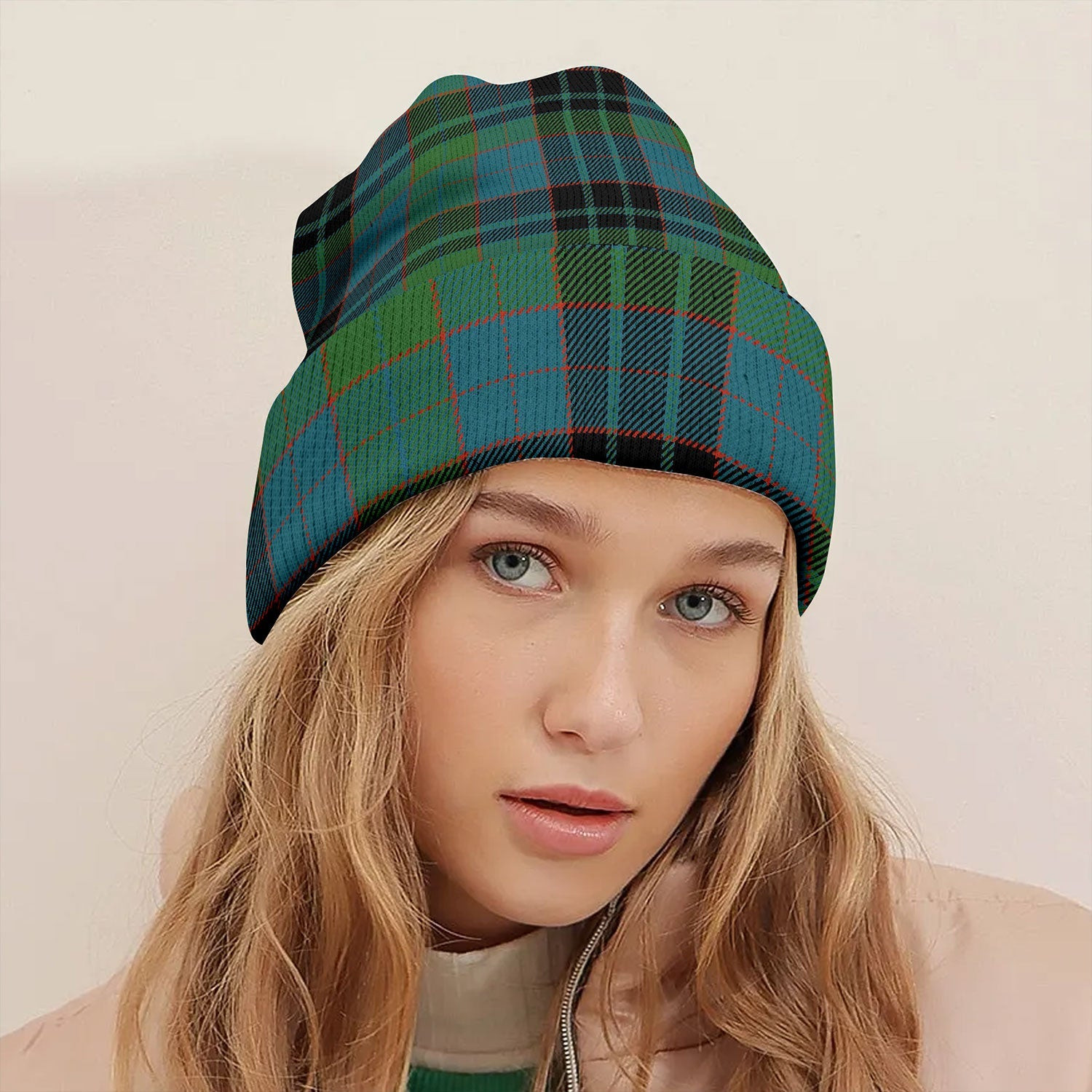 ScotsTee Shop Scottish Lumsden Hunting (Lumsden Green) Ancient Tartan Plaid Knit Beanie