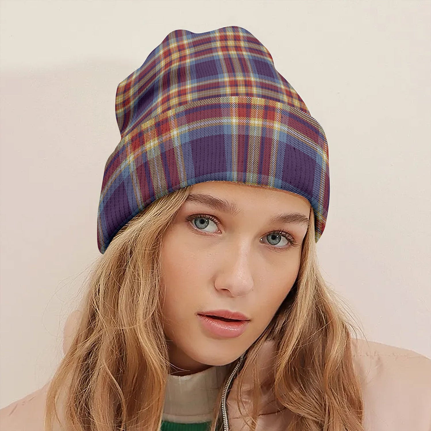 ScotsTee Shop Scottish Holyrood Jubilee (Holyrood Heirloom Holyrood Gold) Weathered Tartan Plaid Knit Beanie
