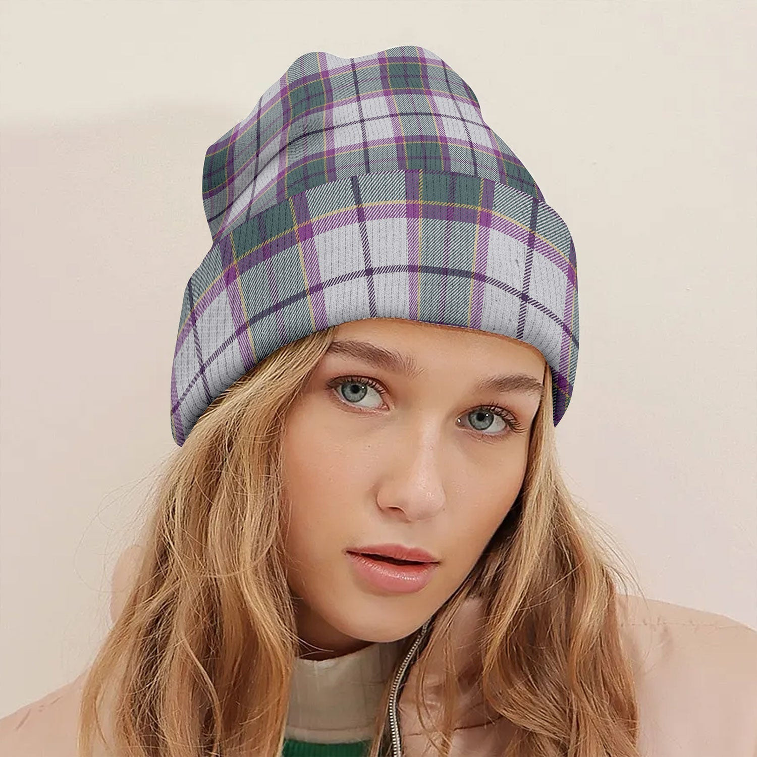 ScotsTee Shop Scottish Isle of Man Manx Laxey Dress Green Weathered Tartan Plaid Knit Beanie